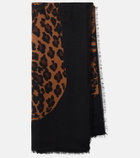 Saint Laurent Fringed leopard-print wool scarf