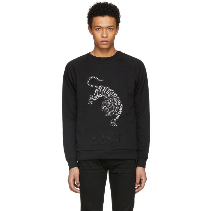 Photo: Pierre Balmain Black Embroidered Tiger Sweatshirt