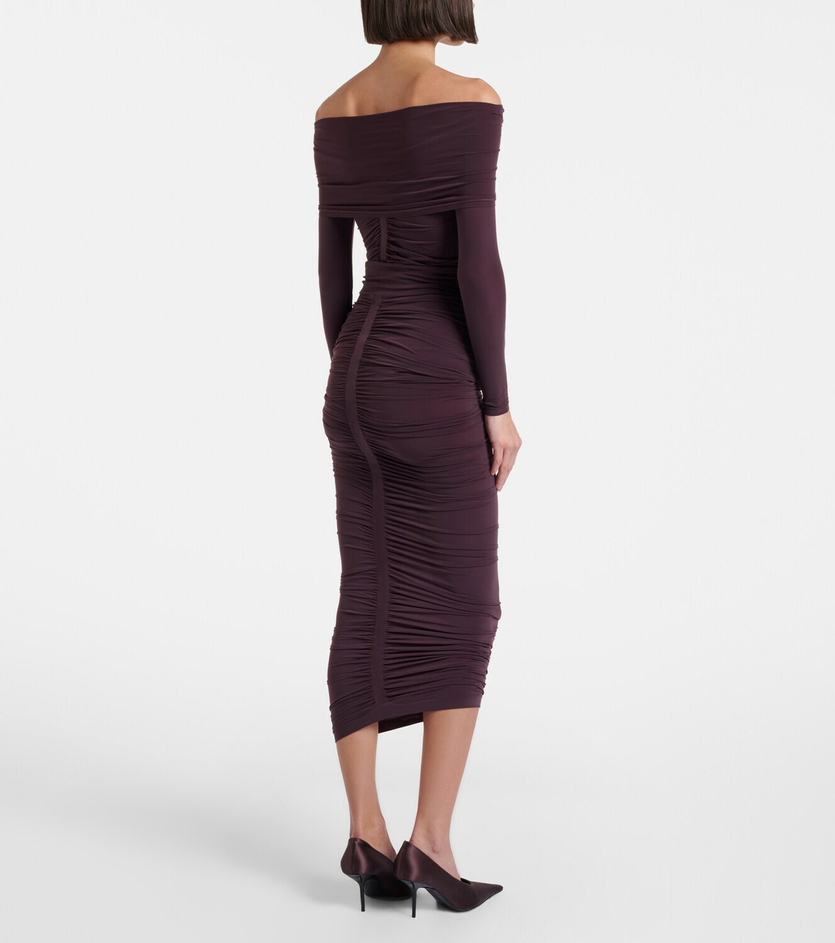 Wolford Ruched semi-sheer off-shoulder top