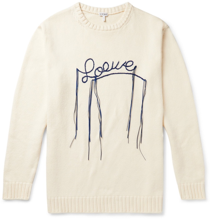 Photo: Loewe - Logo-Embroidered Cotton Sweater - Neutrals