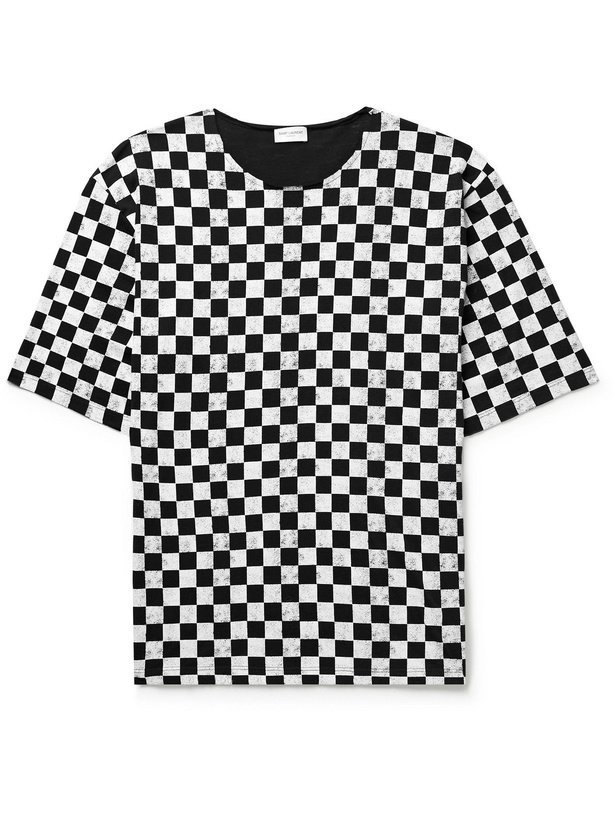 Photo: SAINT LAURENT - Checked Organic Cotton-Jersey T-Shirt - Black