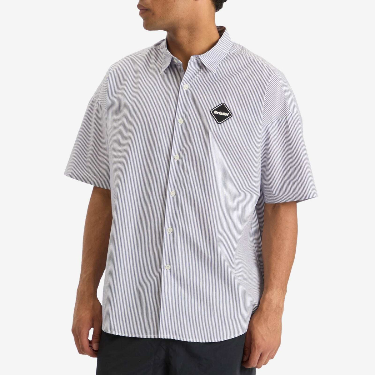 F.C. Real Bristol Men's Big Logo Baggy Shirt in Navy Stripe