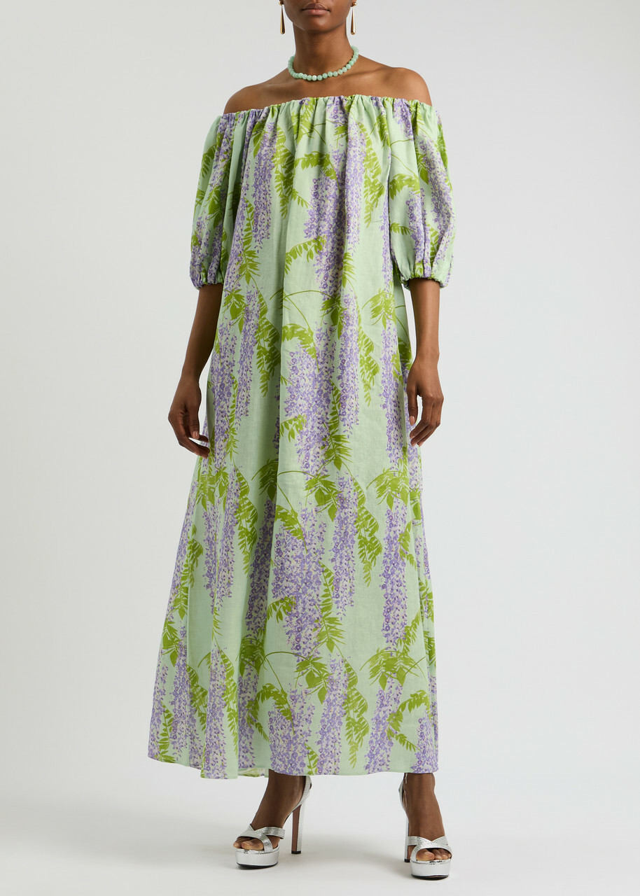 ワンピースその他 BERNADETTE io maxi dress with floral linen print BERNADETTE Georgio Floral-Print Linen Gown in Metallic | Lyst