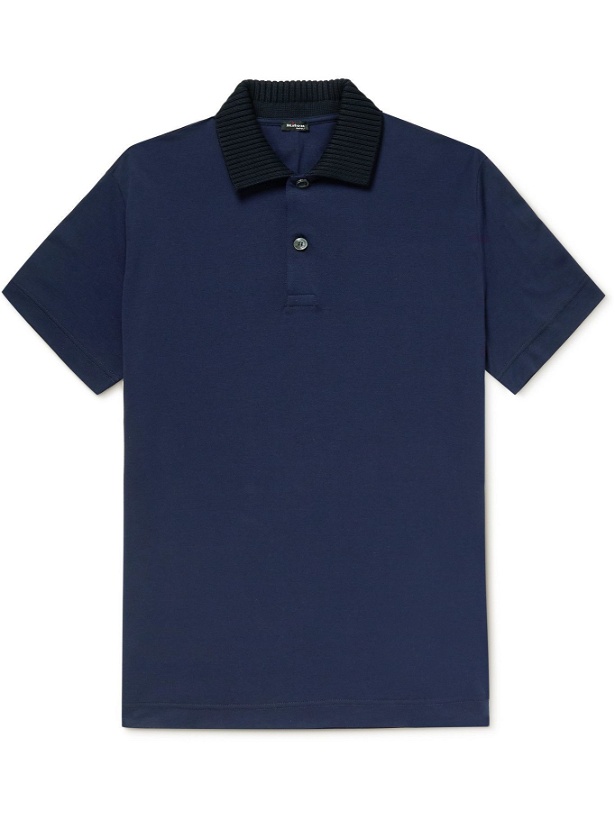 Photo: Kiton - Cotton-Piqué Polo Shirt - Blue