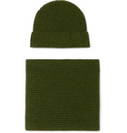 Johnstons of Elgin - Ribbed Cashmere Hat and Scarf Set - Green