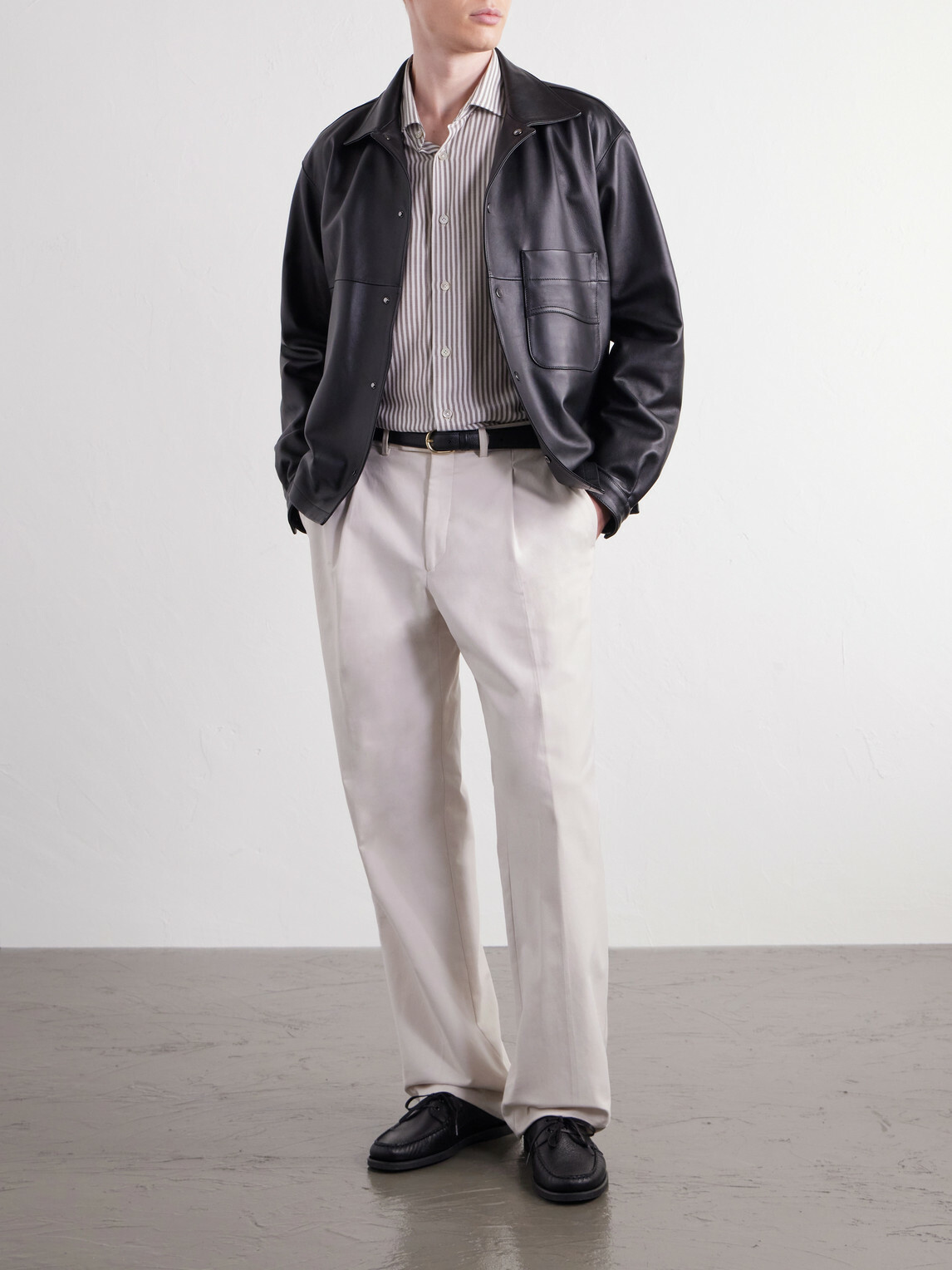 Eleventy - Striped Lyocell and Cotton-Blend Shirt - Brown