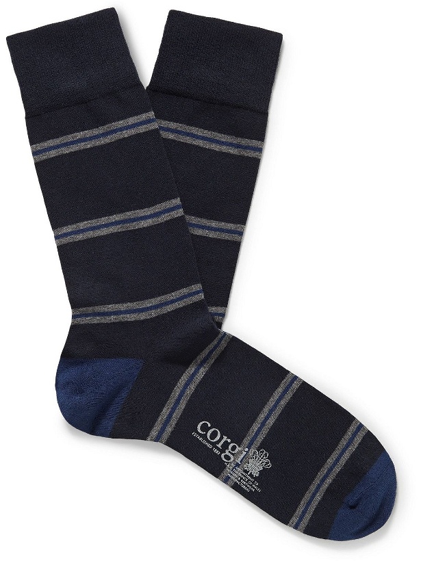 Photo: Kingsman - Striped Cotton-Blend Socks - Blue