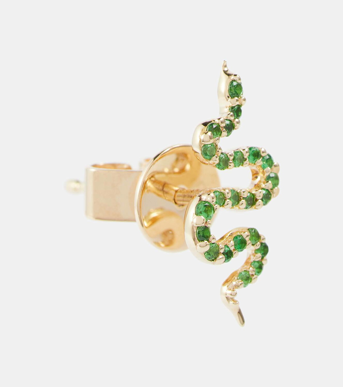Robinson Pelham Stud Club Snake 14kt gold single earring with tsavorites