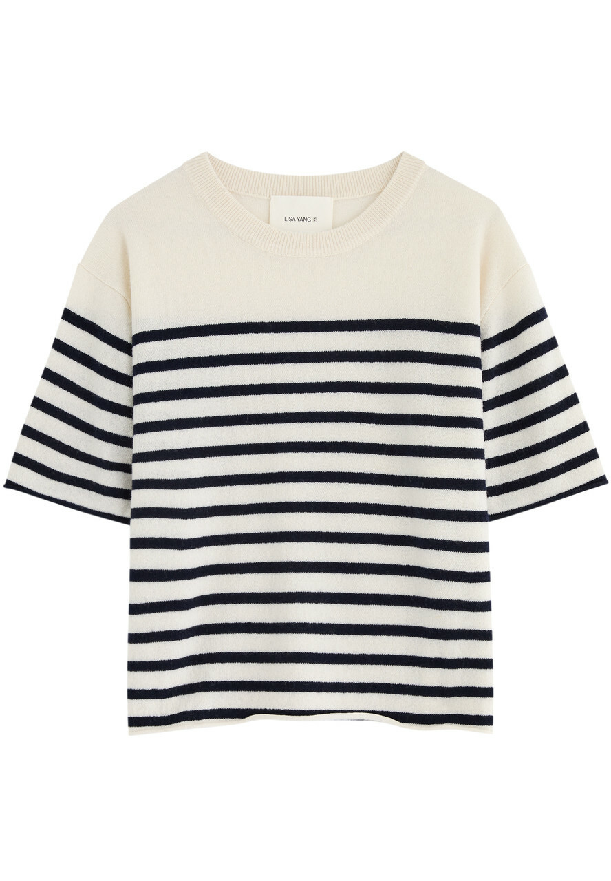 Lisa Yang Cila Striped-intarsia Cashmere T-shirt Cream