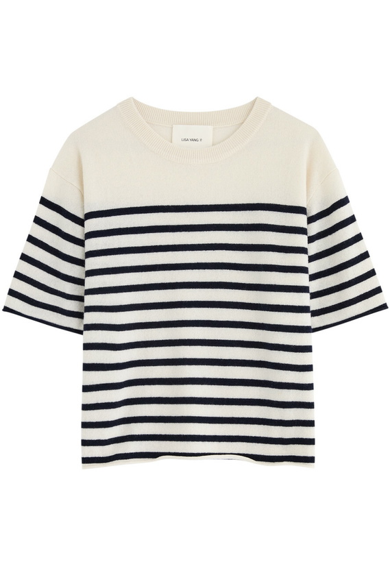 Photo: Lisa Yang Cila Striped-intarsia Cashmere T-shirt Cream