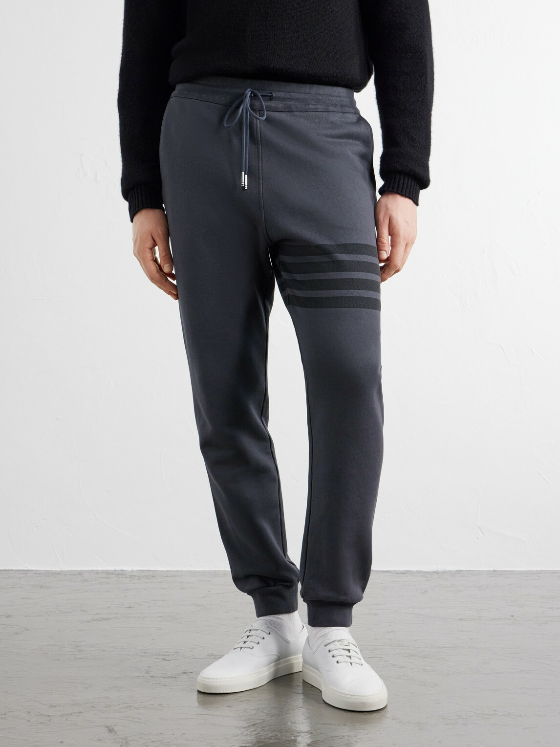 Thom Browne - Tapered 4-Bar Detailed Cotton-Jersey Drawstring Sweatpants - Gray
