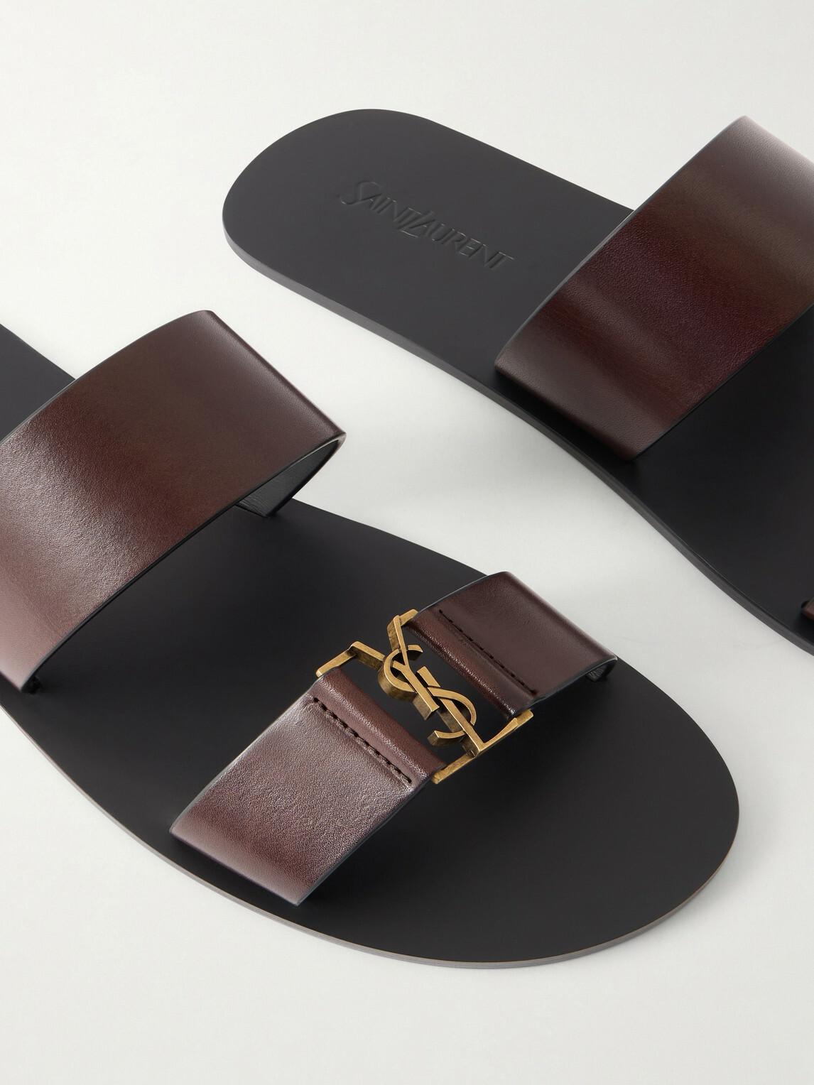 SAINT LAURENT - Babylone Logo-Embellished Leather Sandals - Brown