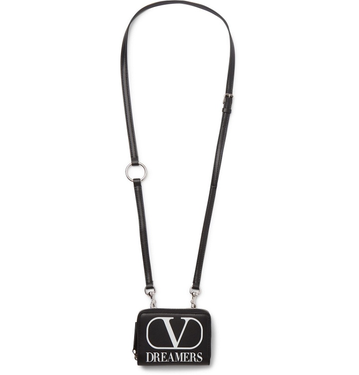 Photo: Valentino - Valentino Garavani Logo-Print Leather Zipped Wallet with Lanyard - Black