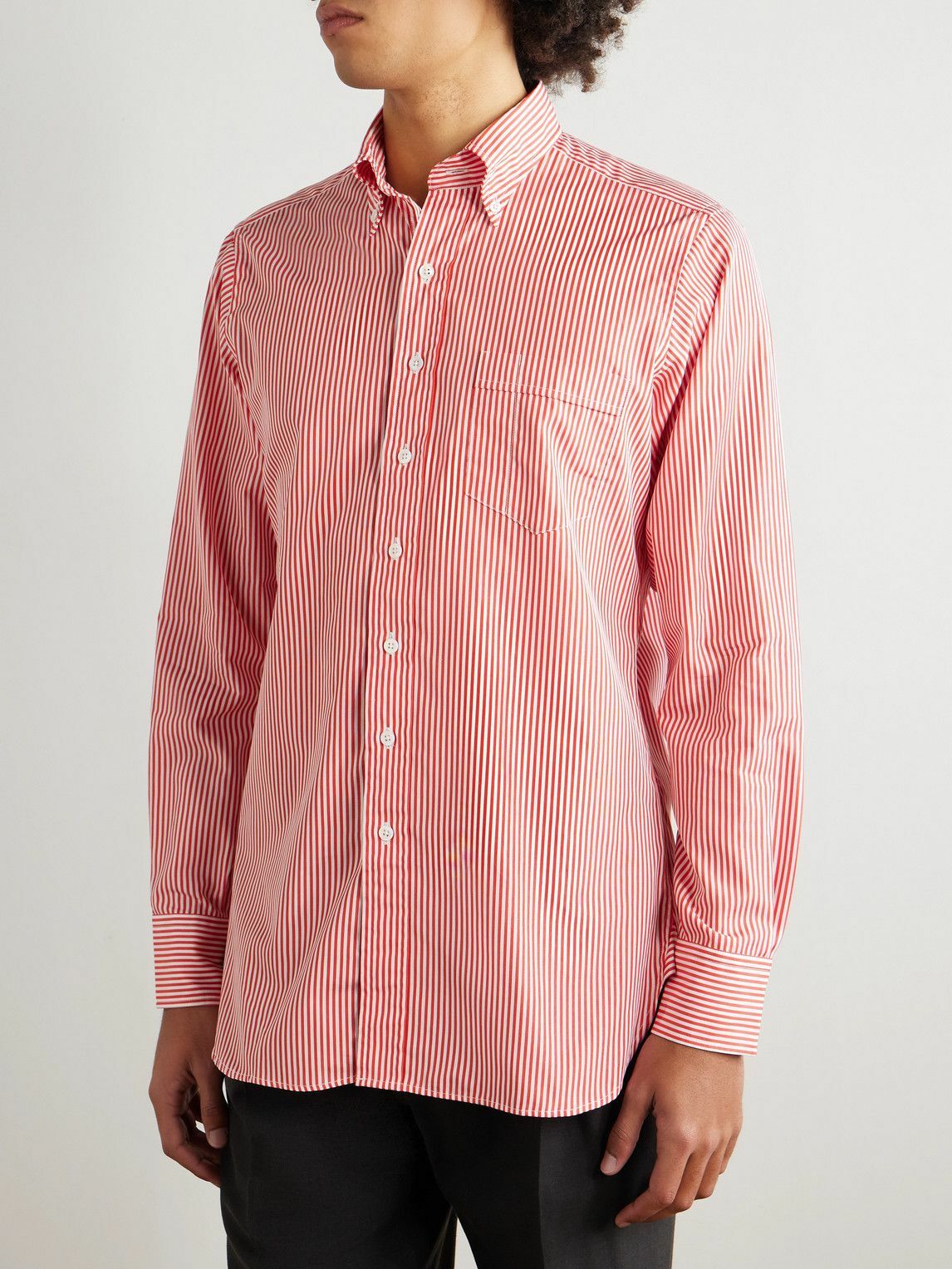 Drake's - Slim-Fit Button-Down Collar Striped Cotton-Poplin Shirt - Red