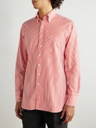 Drake's - Slim-Fit Button-Down Collar Striped Cotton-Poplin Shirt - Red