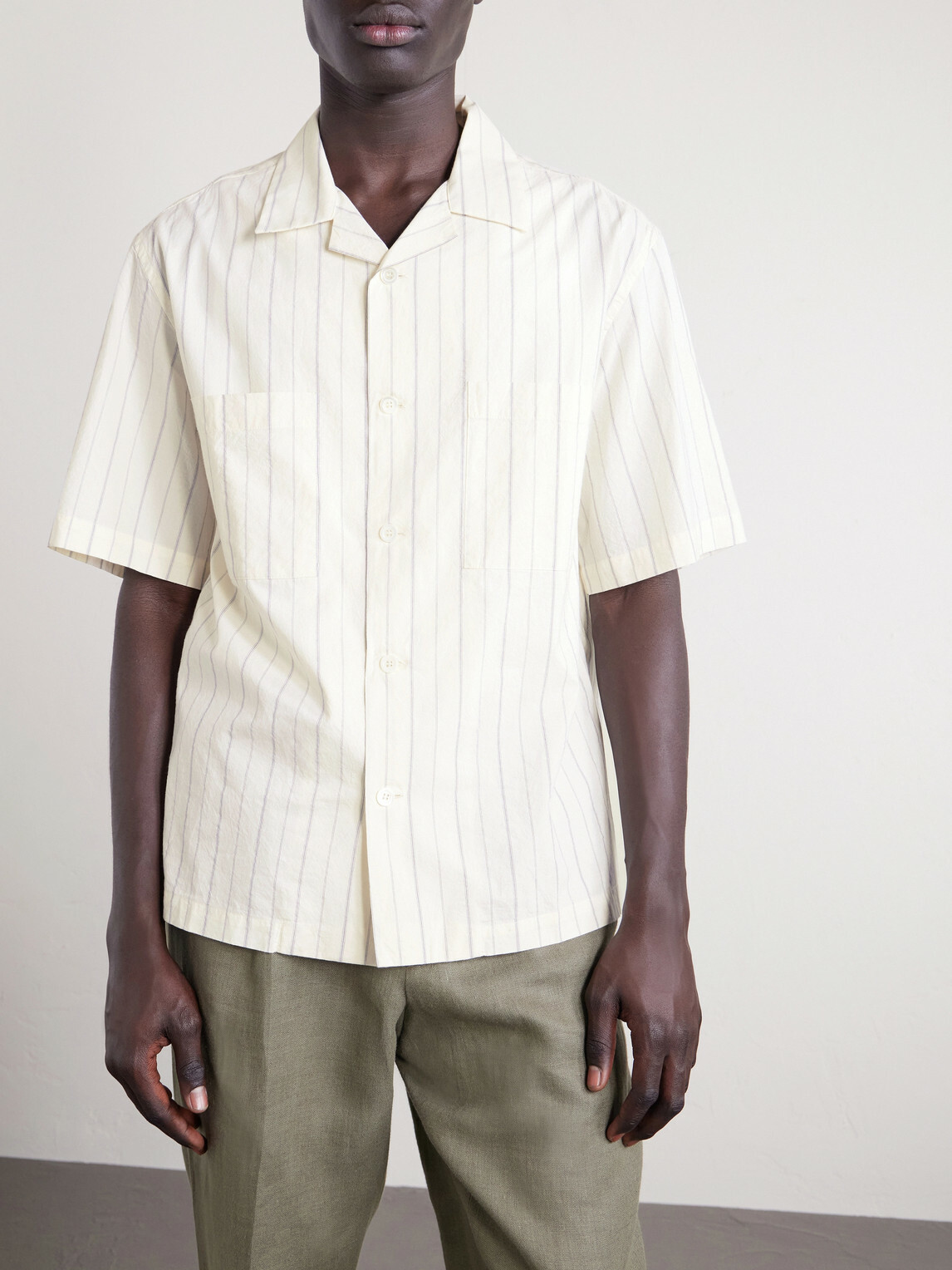 Barena - Cuban-Collar Garment-Dyed Striped Cotton-Poplin Shirt - White