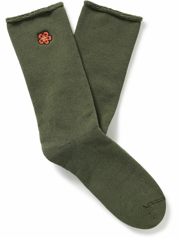 Photo: KENZO - Embroidered Cotton-Blend Socks - Green