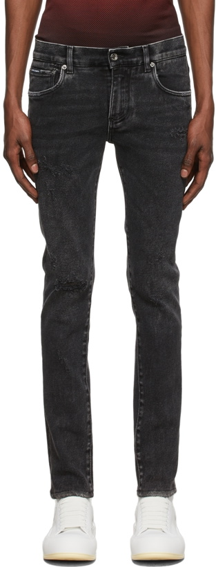 Photo: Dolce & Gabbana Black Stretch Distressed Jeans