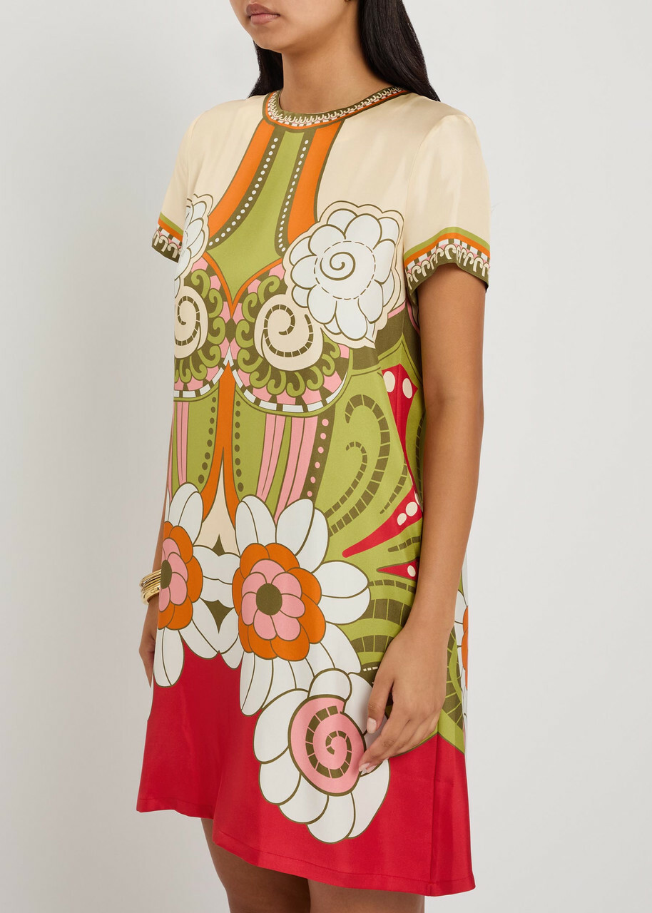 LA Double J Swing Printed Silk Mini Dress Multicoloured