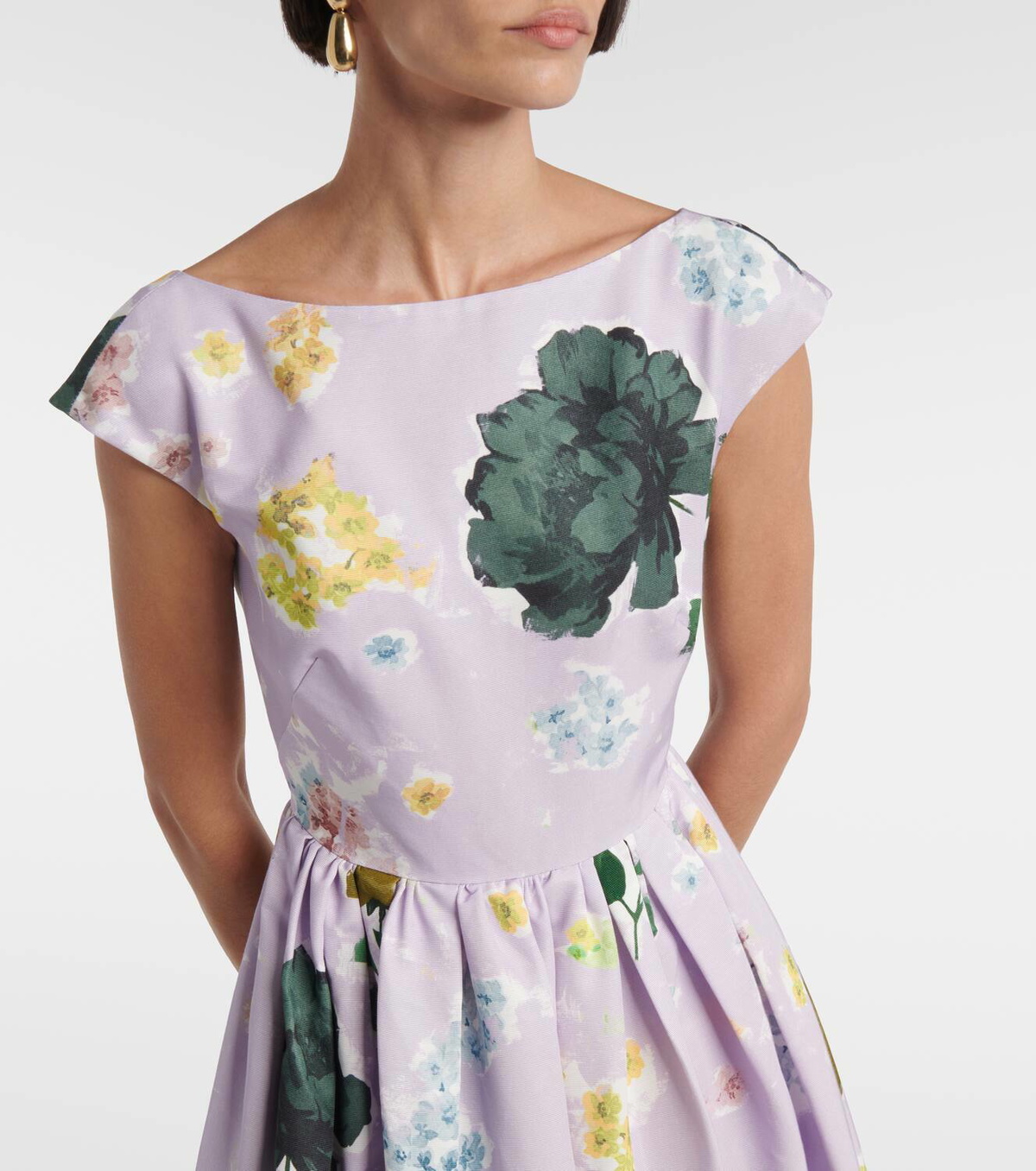 ■ERDEM(アーデム) Floral cotton-blend ミディドレス ERDEM Belted tiered floral-print cotton midi dress | NET-A