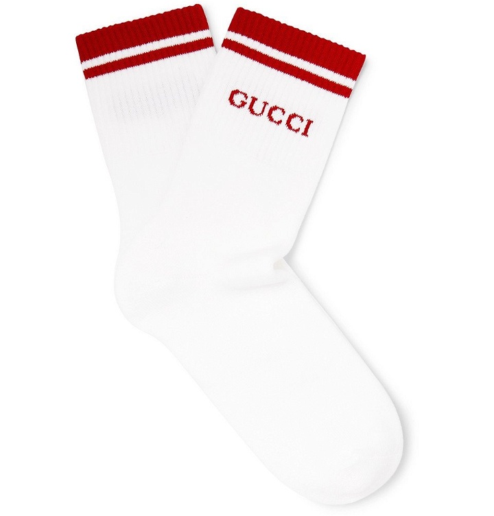 Photo: Gucci - Logo-Intarsia Ribbed Stretch Cotton-Blend Socks - White