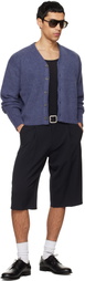 TONYWACK Navy Raw-Cut Wool Pleated Tailored Shorts