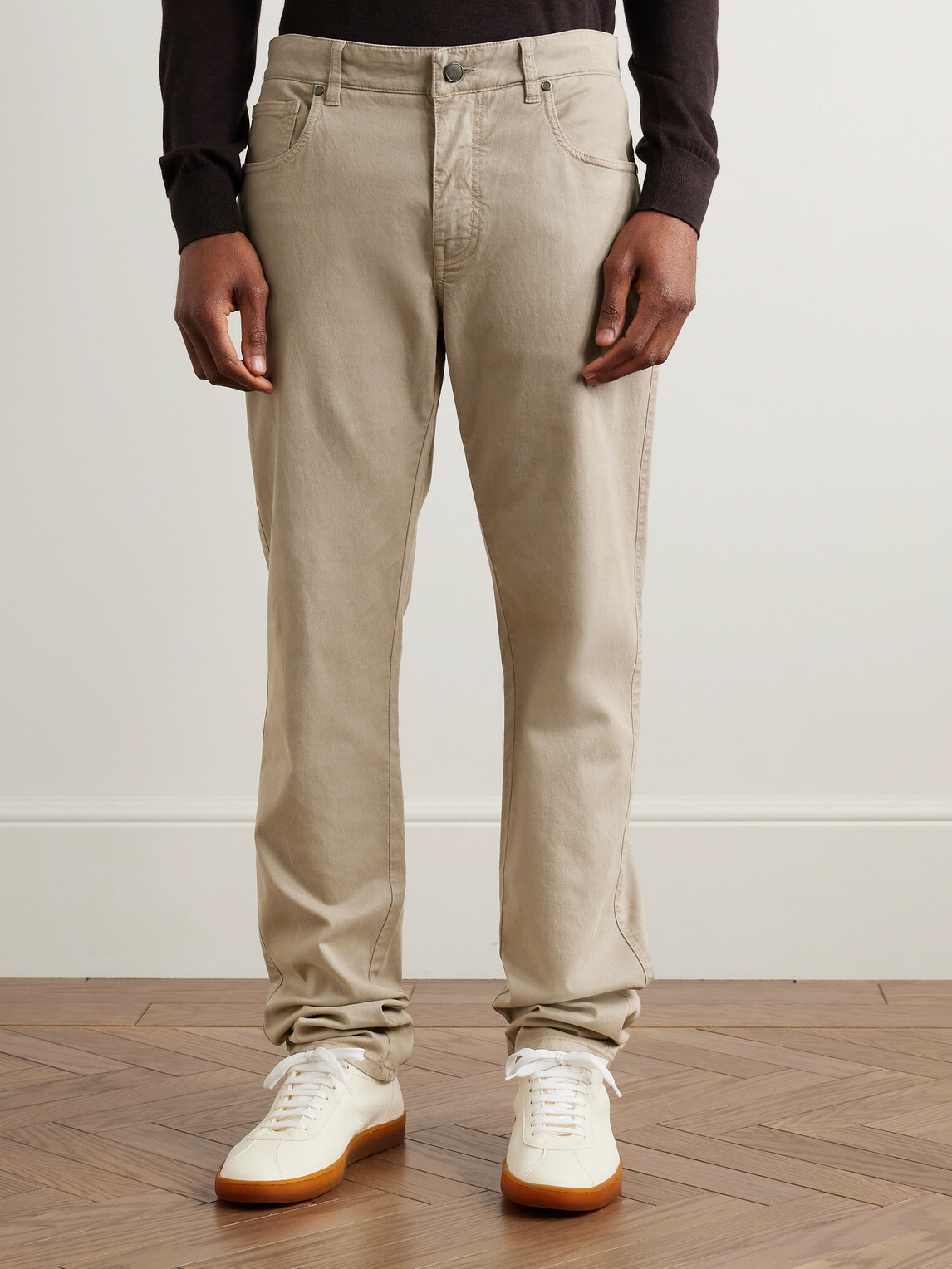 Purdey - Slim-Fit Straight-Leg Cotton-Blend Twill Trousers - Neutrals