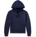 AMI - Logo-Embroidered Fleece-Back Cotton-Blend Jersey Hoodie - Navy