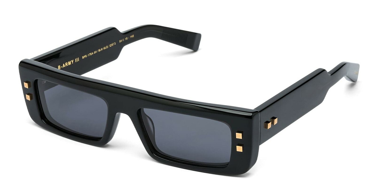 Balmain B-army Iii - Black / 18k Gold Sunglasses