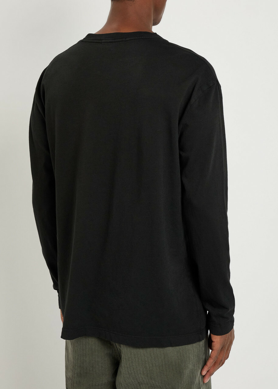 The Elder Statesman Pica Logo-embroidered Cotton and Cashmere-blend top Black