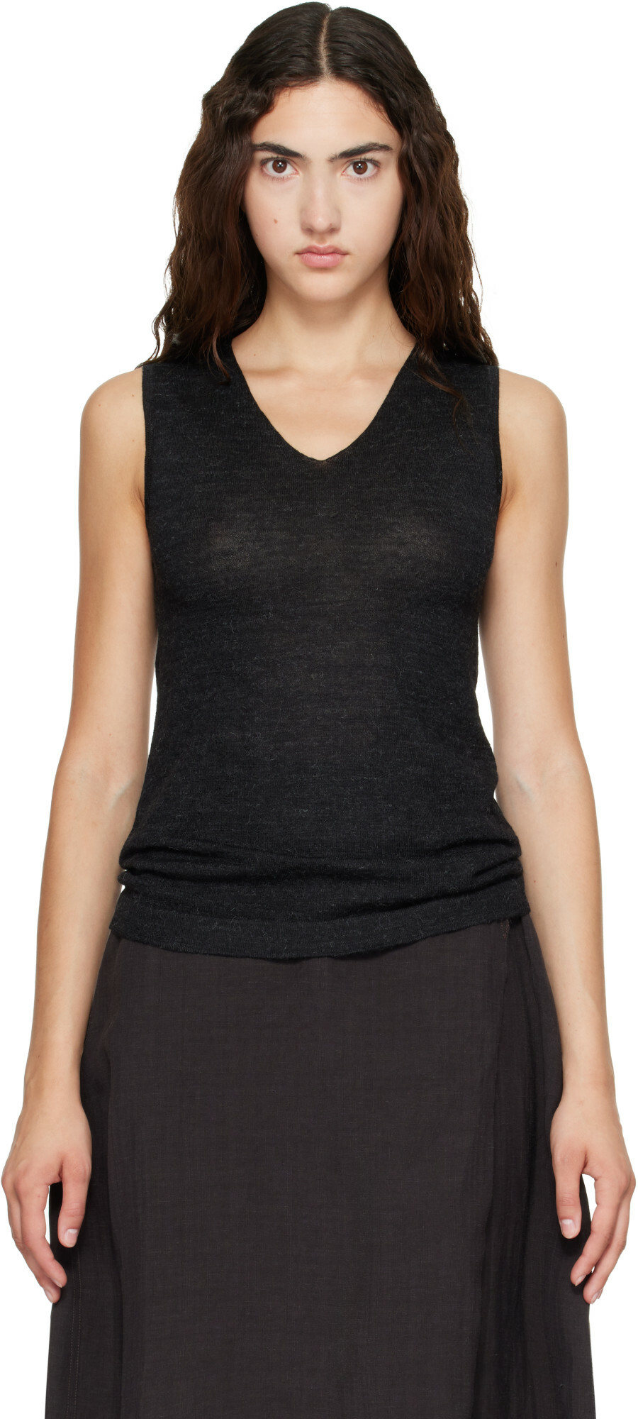 Lauren Manoogian Black Fine High V Shell Top