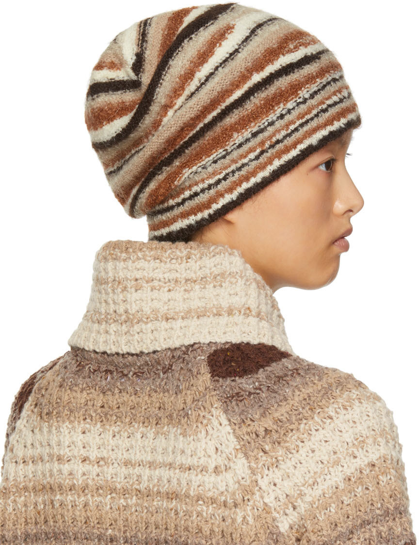 ERL Brown Bouclé Stripe Beanie