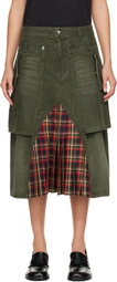 Andersson Bell Khaki Raptor Layered Pleats Denim Midi Skirt