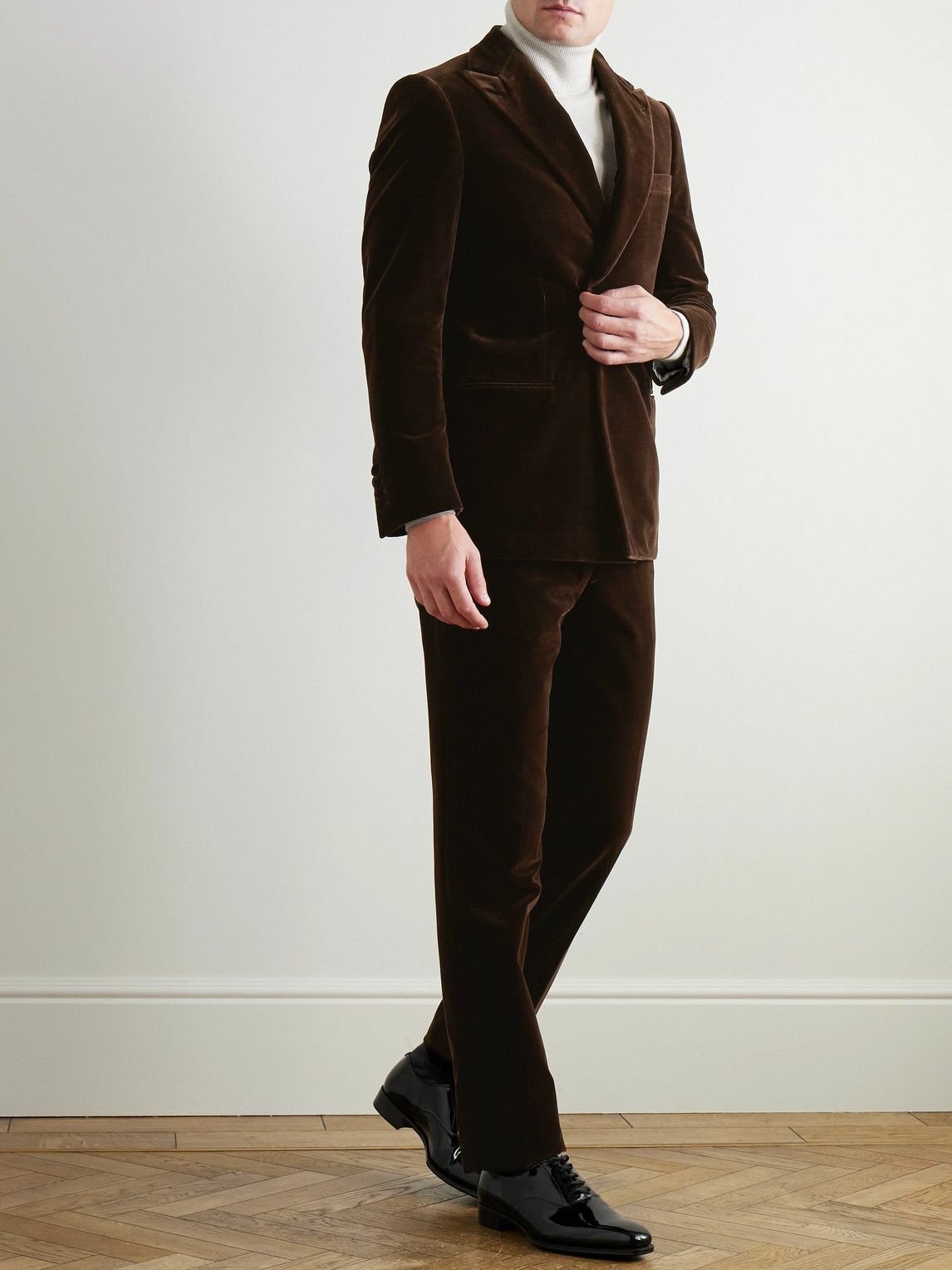 Kingsman - Double-Breasted Cotton-Velvet Tuxedo Jacket - Brown