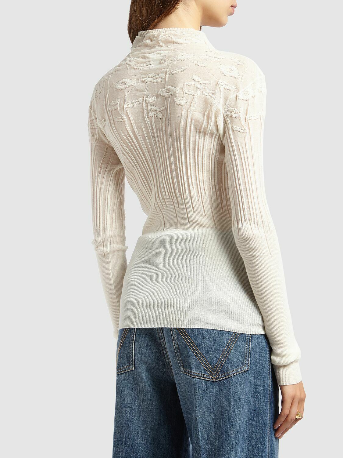 BOTTEGA VENETA - Cotton Sweater W/ Rib Stitch Flowers Bottega Veneta