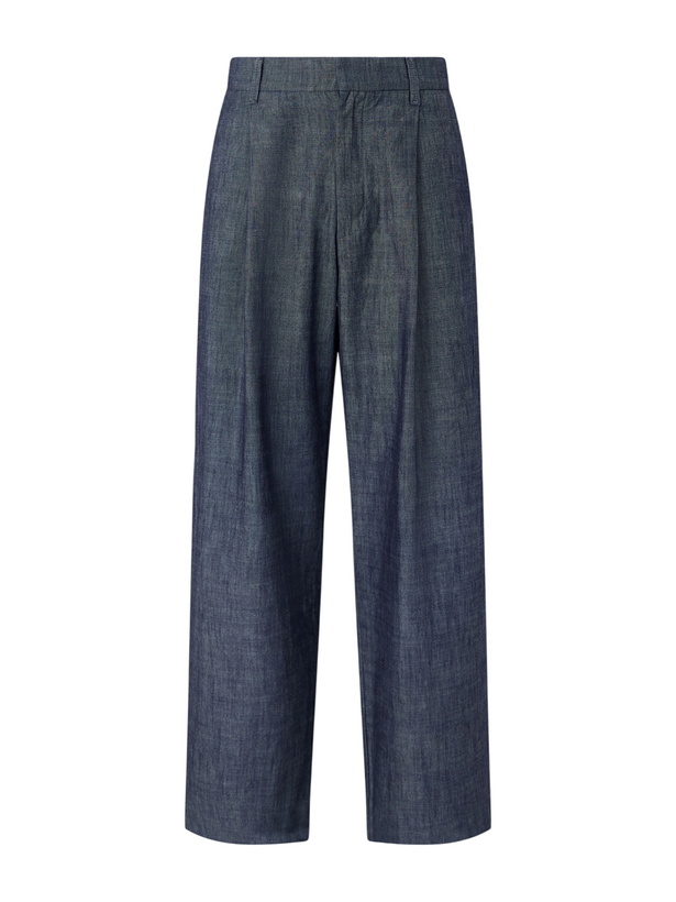 Photo: NN07 - Kay 10056 Straight-Leg Pleated Organic Cotton-Chambray Trousers - Blue