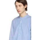 Boss Blue and White Micro Stripe Jorris Banded Collar Shirt