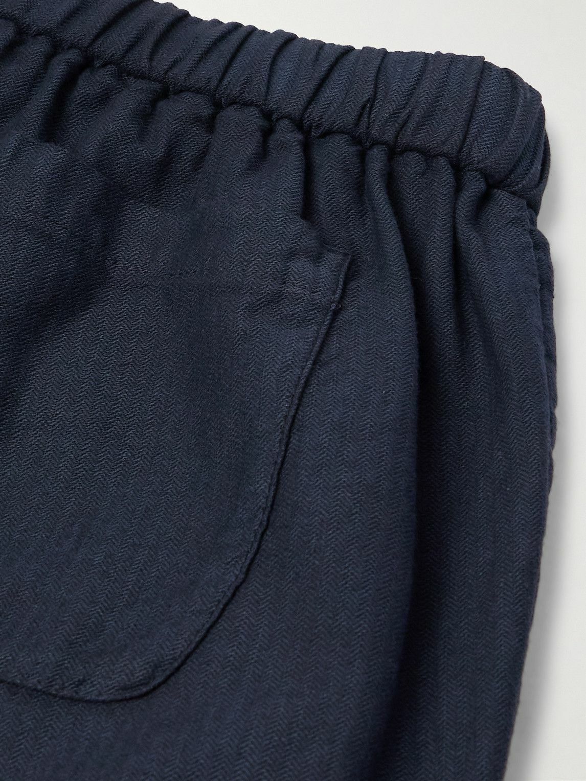 Boglioli - Tapered Herringbone Stretch Linen and Cotton-Blend Trousers - Blue