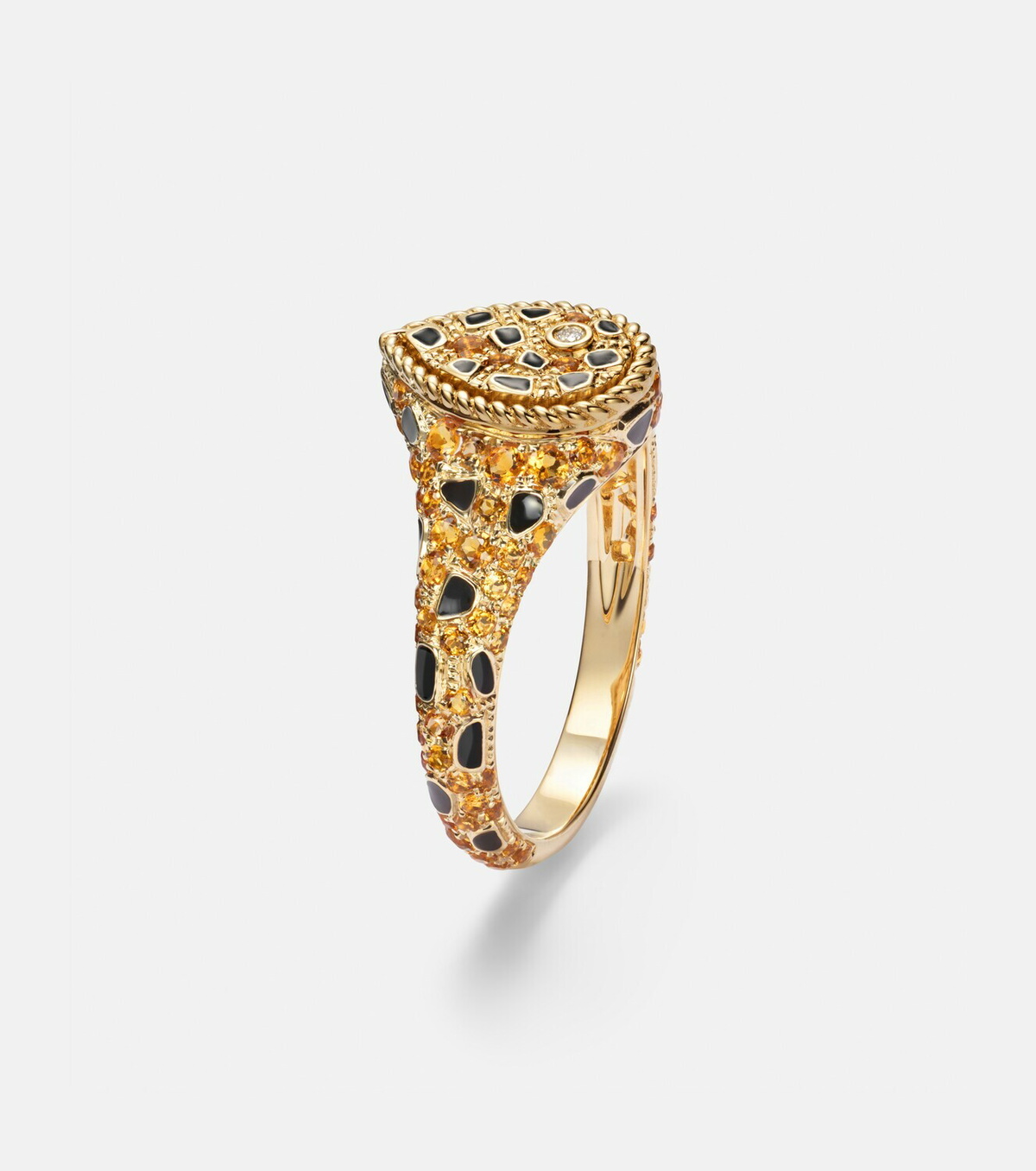 Yvonne Léon Poire Mini 9kt gold and enamel pinky ring with citrines and diamonds
