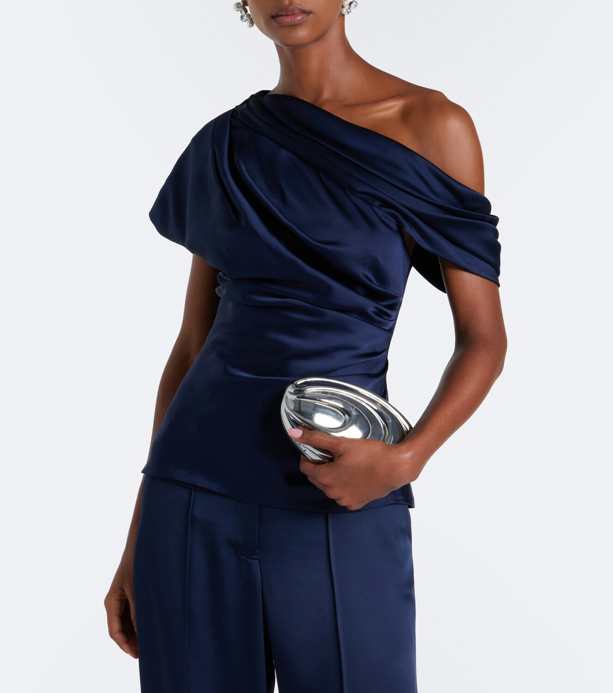Simkhai Phoebe one-shoulder draped satin top