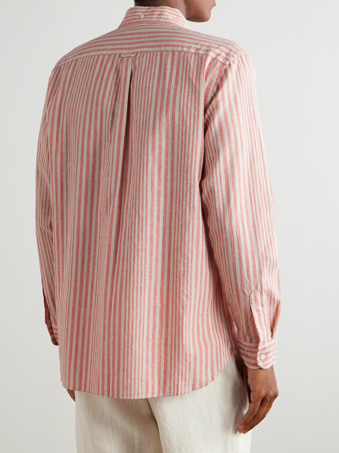 Richard James - Button-Down Collar Striped Linen and Cotton-Blend Shirt - Pink