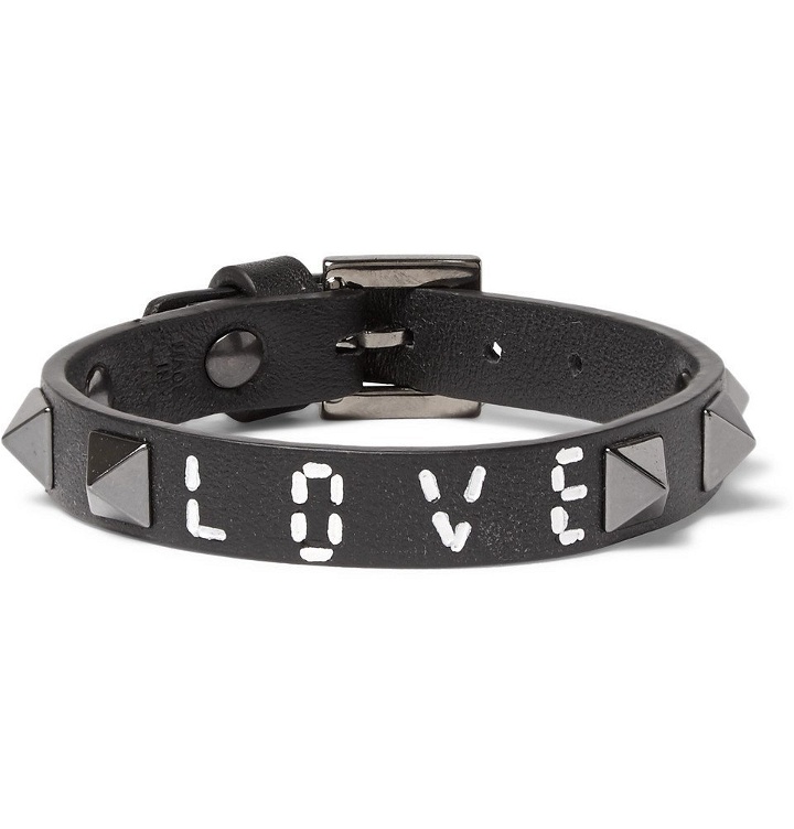 Photo: Valentino - Valentino Garavani Vitello Embellished Leather Bracelet - Men - Black