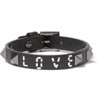 Valentino - Valentino Garavani Vitello Embellished Leather Bracelet - Men - Black