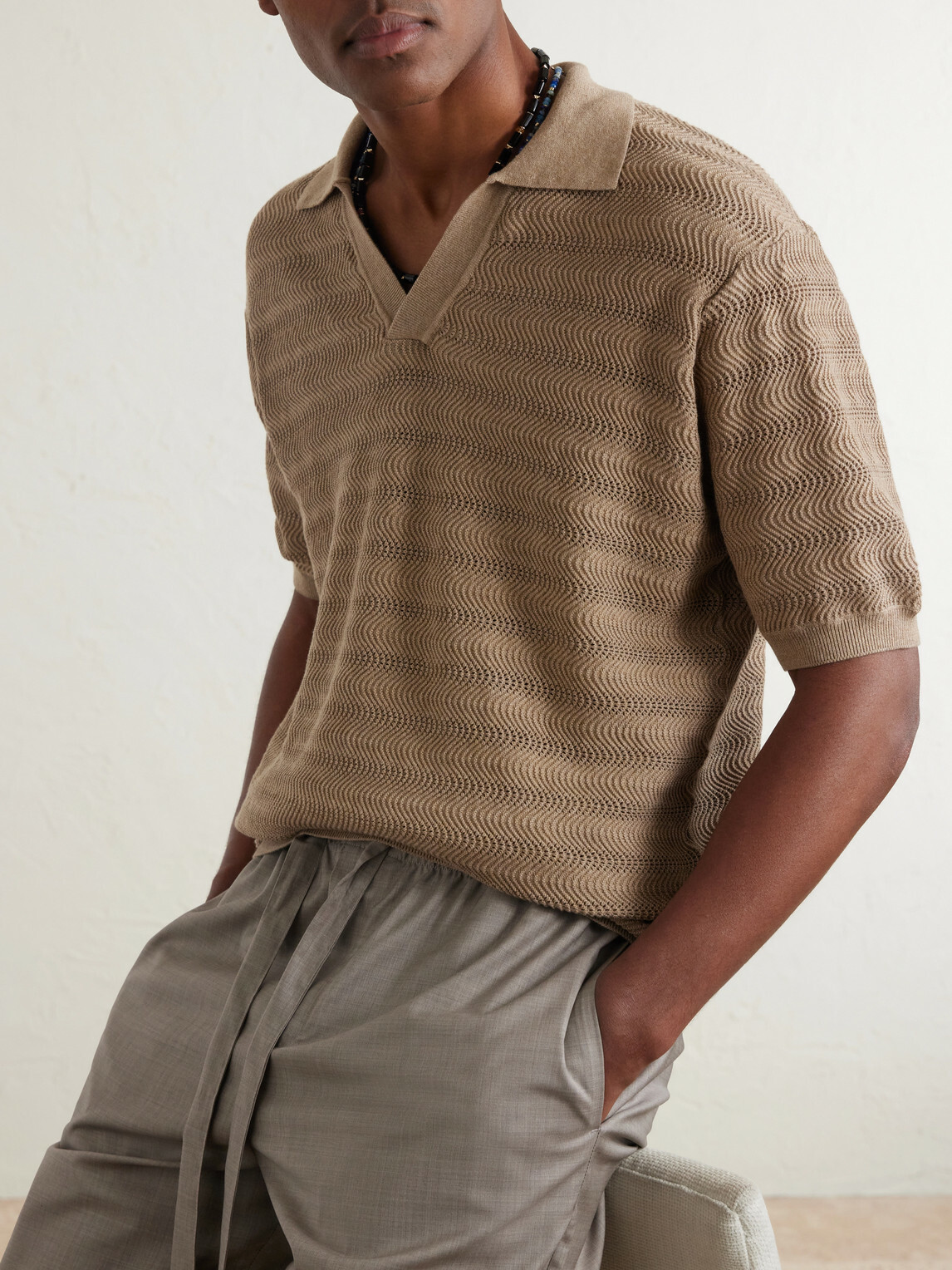 Frescobol Carioca - Rino Open-Knit Cotton Polo Shirt - Brown
