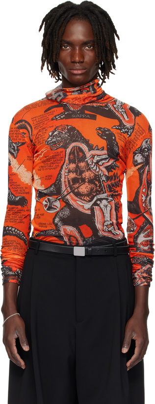 Photo: LU'U DAN Orange & Black Masked Mesh Turtleneck