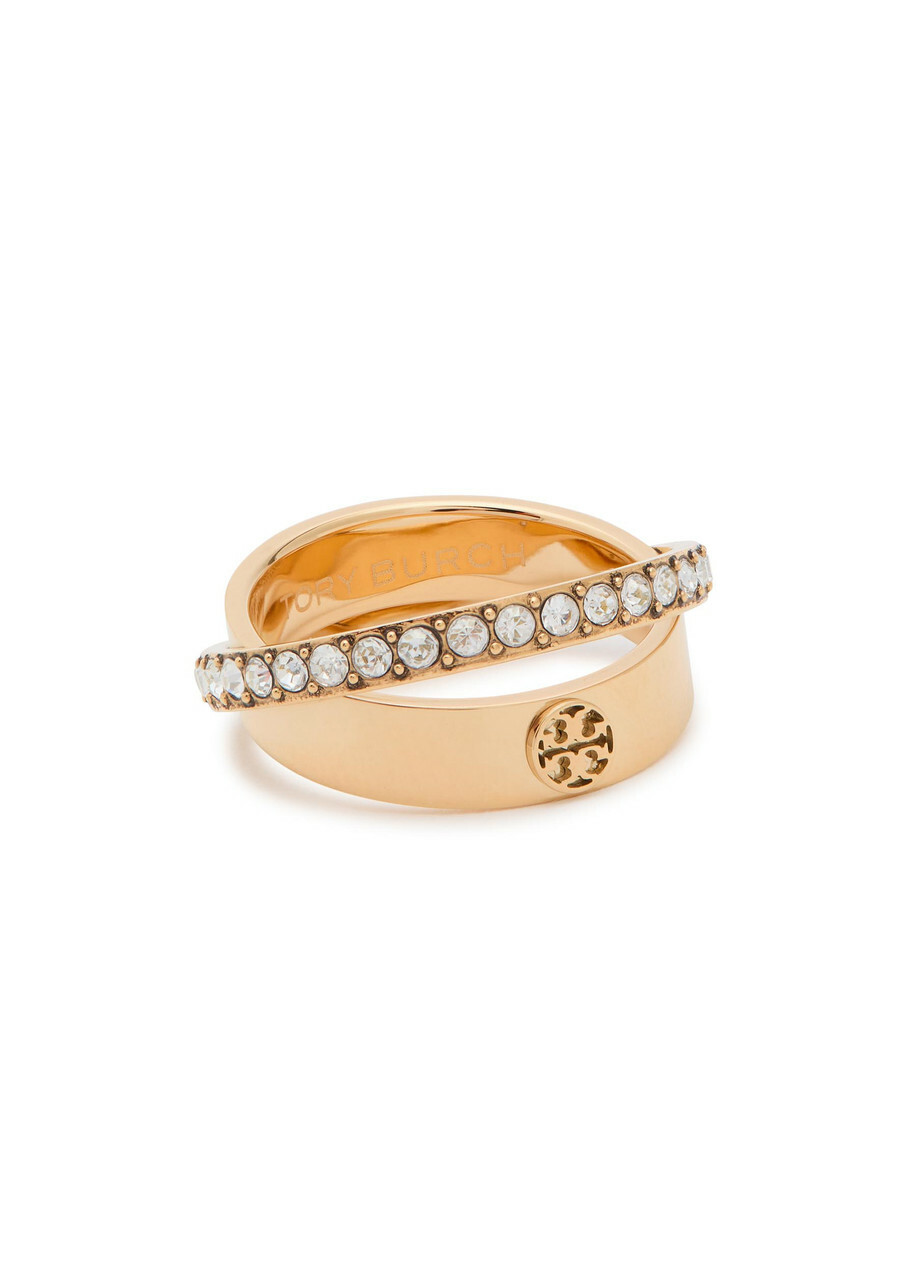 Tory Burch Icon Double Pavé 18kt Gold-plated Ring