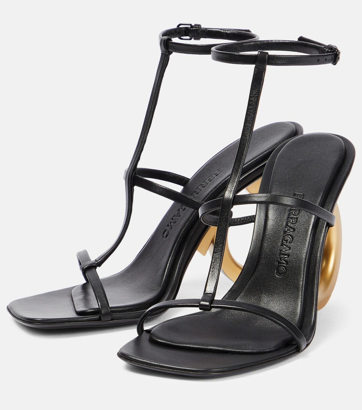 【送料&関税込】Ferragamo Elina Sandals FERRAGAMO Elina logo-detailed metallic leather sandals | NET