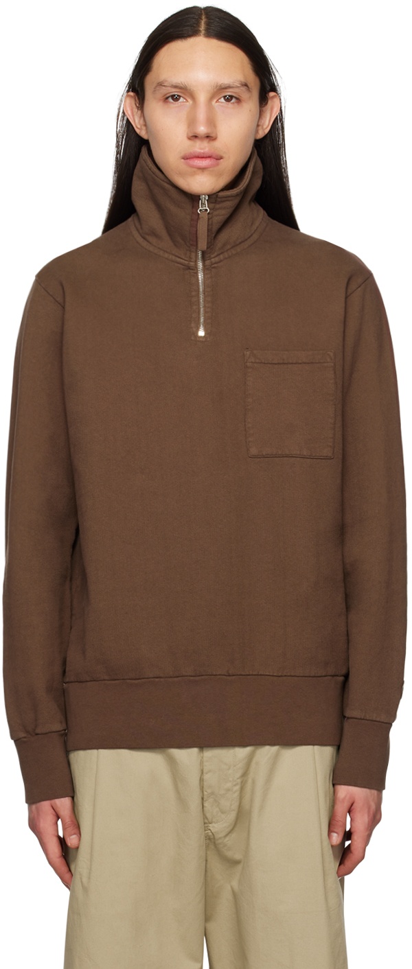 Photo: Universal Works Brown Half-Zip Sweatshirt
