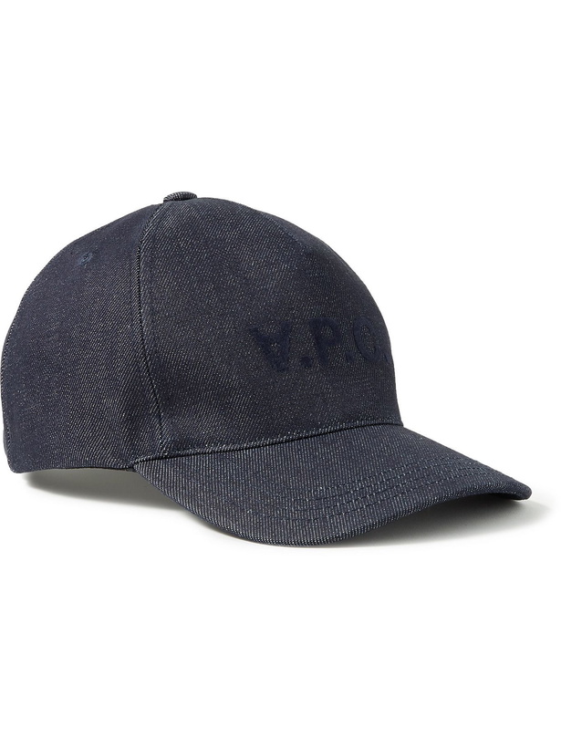 Photo: A.P.C. - Logo-Flocked Denim Baseball Cap - Blue