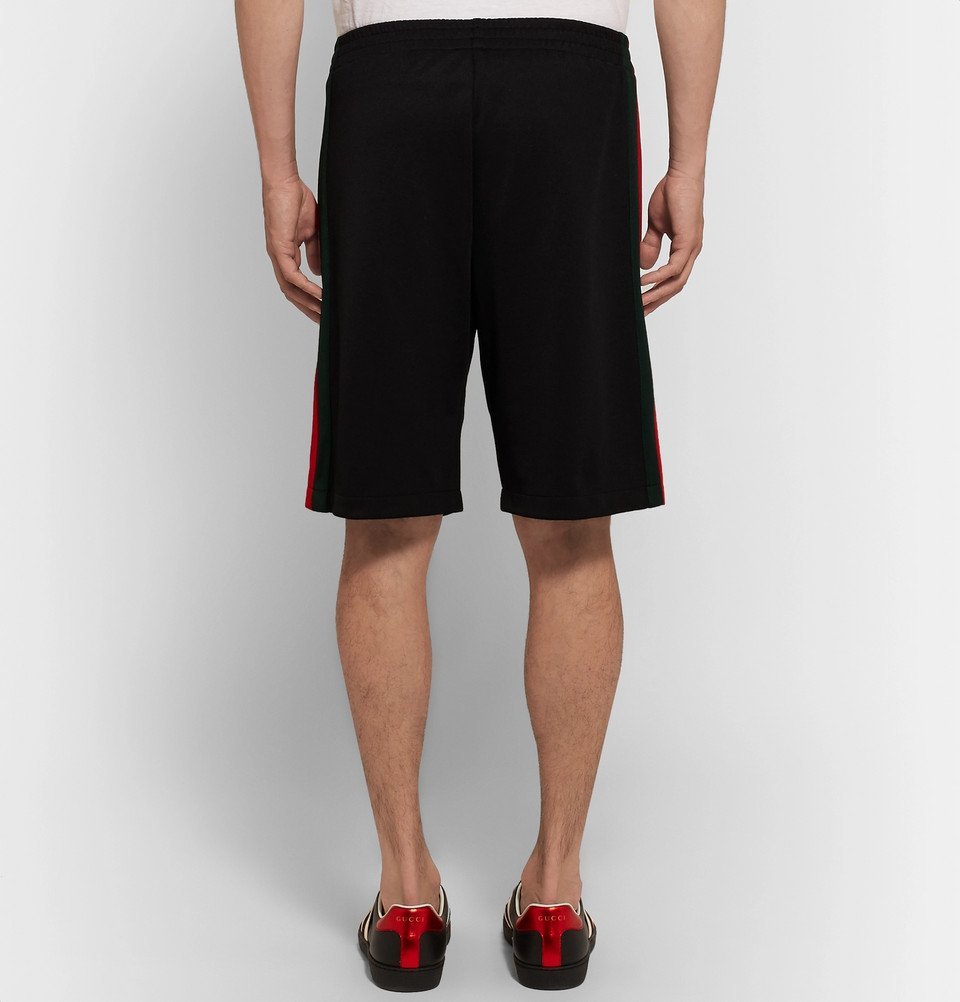 Gucci - Wide-Leg Webbing-Trimmed Jersey Shorts - Men - Black Gucci